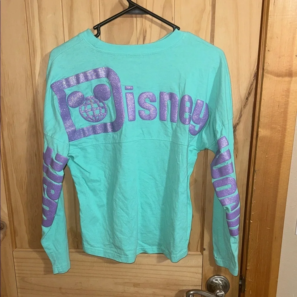 Disney Teal Long Sleeve Shirt with Purple Glitter Sleeve Graphics